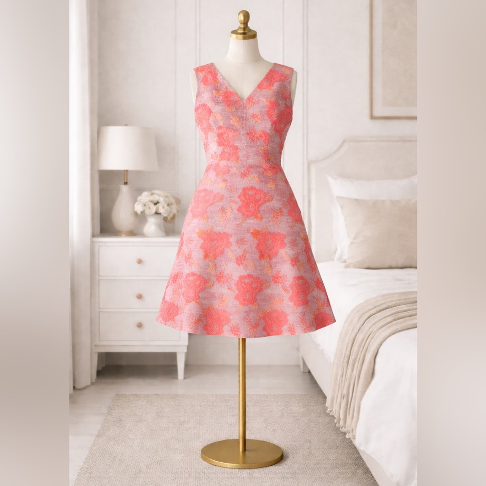 Vince Camuto Size 10 | Pink Floral Dress | Elegant Fit & Flare | Wedding Guest